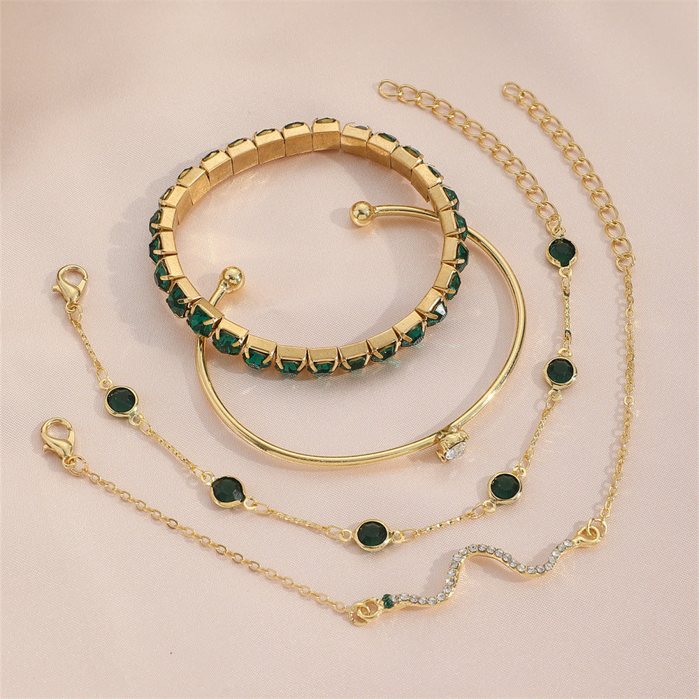 Fashion Green Grandmother Diamond Stretch Bracelet Women's 4-piece Set